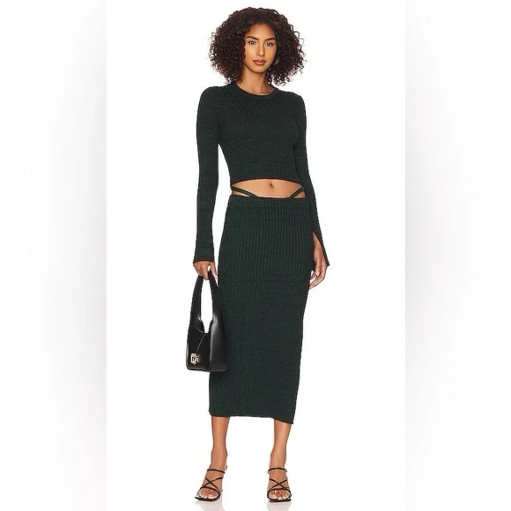 MONROW - Cosmo Rib Knit Midi Skirt – Deep Forest – XS — NWT - Picture 4 of 10